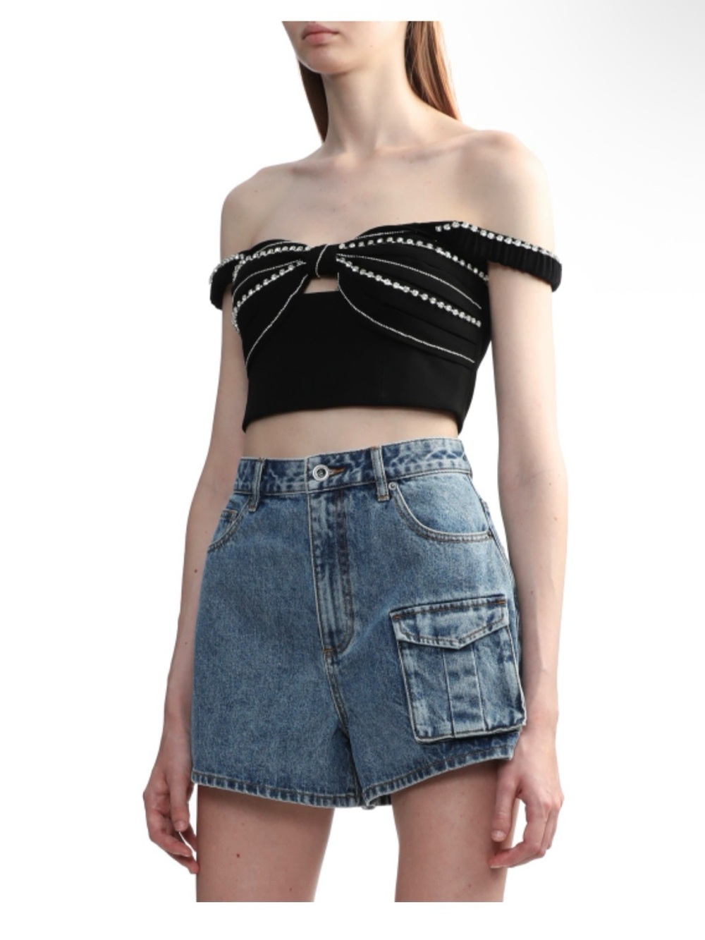 Self-Portrait Black Diamanté Bust Top